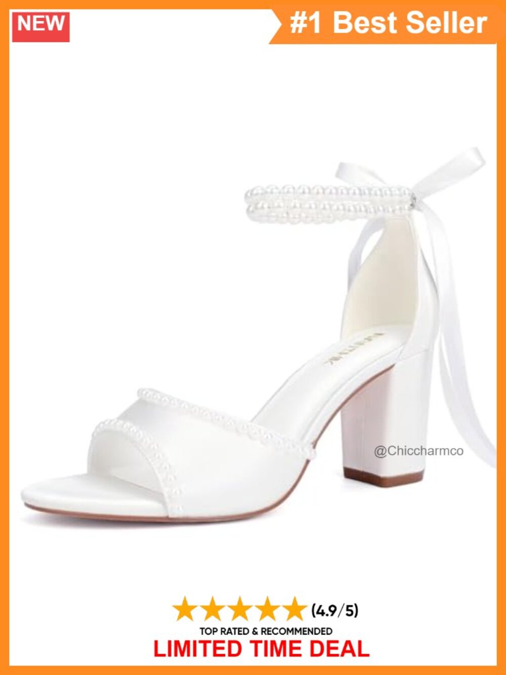Pearl Embellished Satin Block Heel Wedding Sandals